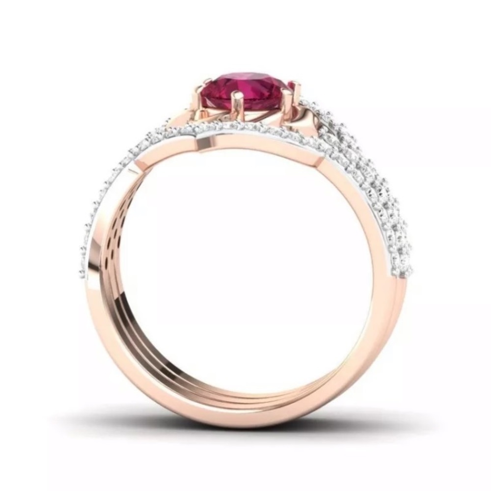 3Pcs/Set Exquisite Rose Gold Ruby Flower Ring - Picture 4 of 5